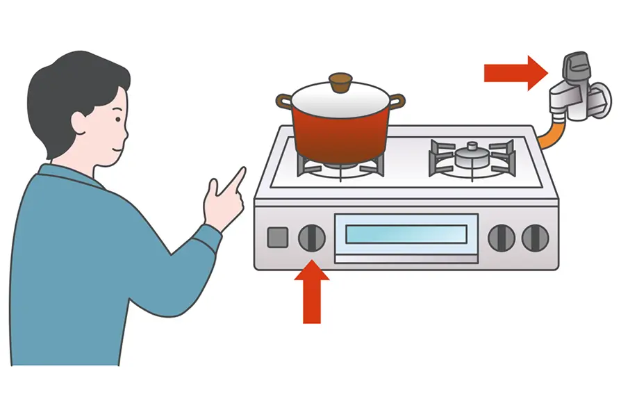 揺れがおさまったらガスの火を消してください